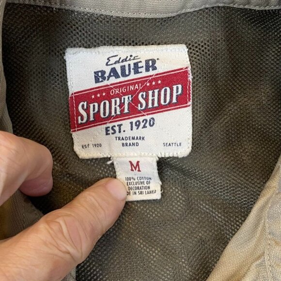 Vintage Eddie Bauer Mens Athletic Shirt Medium Outdoors Long Sleeve Utility Tan - Picture 3 of 10